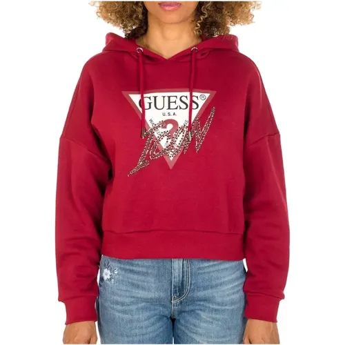 Hoodies, female, , Size: S Women's Burgundy Sweatshirt - Guess - Modalova