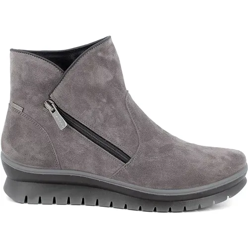 Grey Leather Ankle Boots with Gore-Tex Lining , female, Sizes: 2 UK, 3 UK - IGI&Co - Modalova