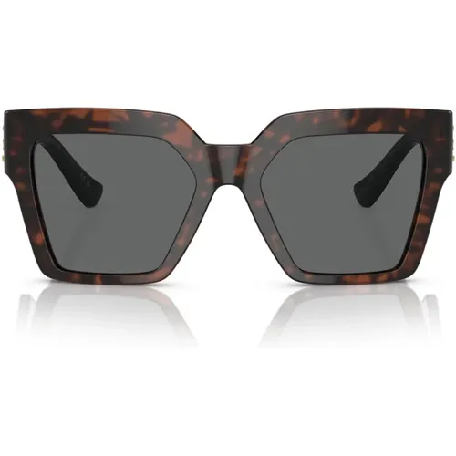 Schmetterlings-Sonnenbrille mit dunkelgrauer Linse und Havana Rahmen , Damen, Größe: 54 MM - Versace - Modalova