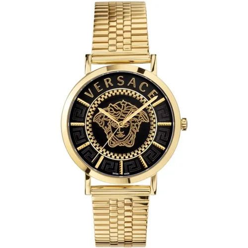 V-Essential gold black Watch , male, Sizes: ONE SIZE - Versace - Modalova