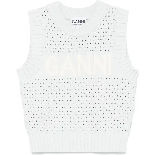 Round-neck Knitwear, female, , Size: M Clear Crew Neck Sweater - Ganni - Modalova