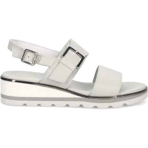 Wedges, female, , Size: 8 US Grey Leather Sandal Comfort Style - Sangiorgio - Modalova