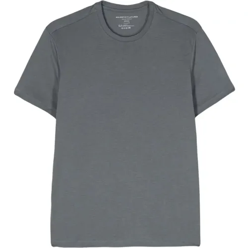 Grau Blau Rundhals T-Shirt , Herren, Größe: XL - majestic filatures - Modalova