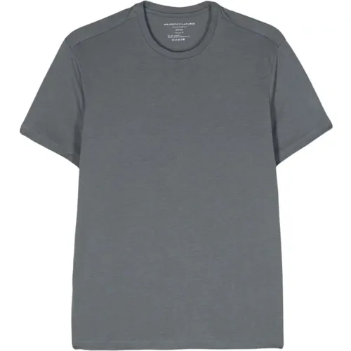 Grey Blue Round Neck T-Shirt , male, Sizes: 2XL, L - majestic filatures - Modalova