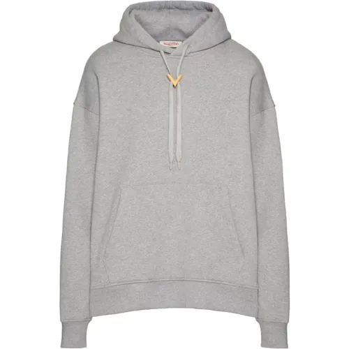 Hoodies, male, , Size: M Grey Cotton Drawstring Hood Sweater - Valentino Garavani - Modalova