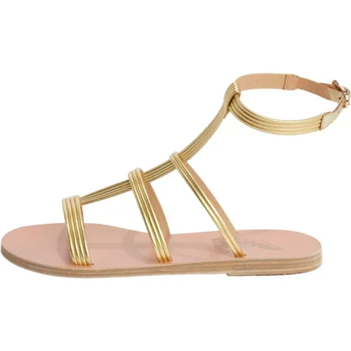 Flat Sandals, female, , Size: 5 US Golden Leather Ankle-Tied Sandal - Ancient Greek Sandals - Modalova