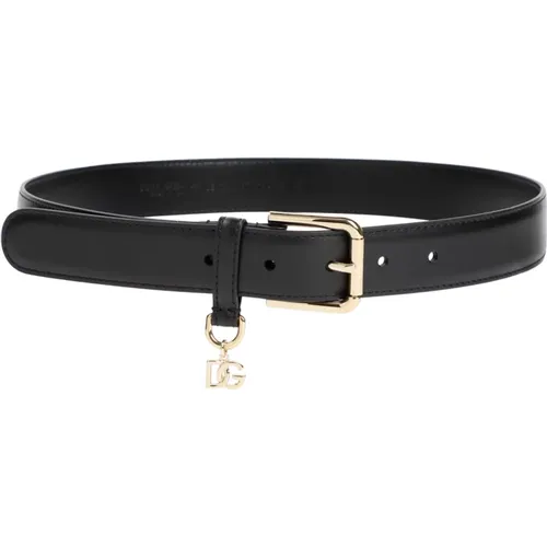 Schwarzer Ledergürtel mit Gold-Hardware , Damen, Größe: 85 CM - Dolce & Gabbana - Modalova