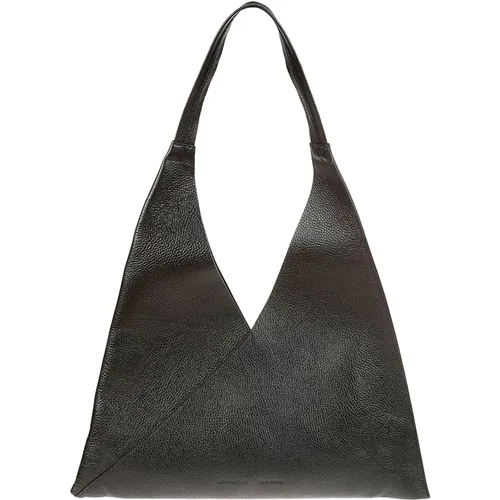 Schwarze Leder Hobo Tasche mit Dreiecksdesign , Damen, Größe: ONE Size - Liviana Conti - Modalova