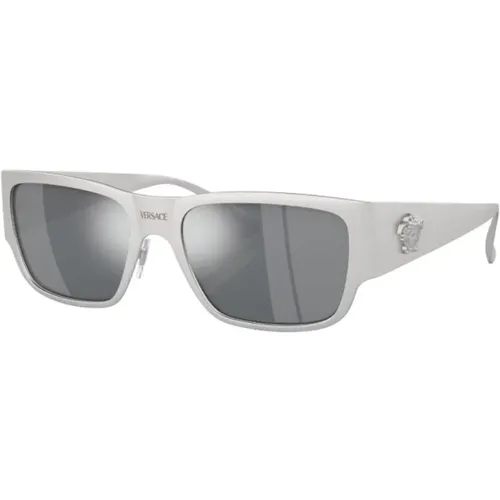 Sunglasses, male, , Size: 56 MM Silver Sungles with Original Accessories - Versace - Modalova