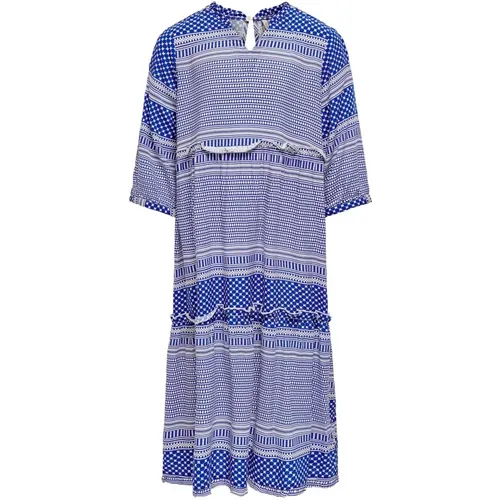 Blaues Kleid mit weißem Druck - Lang, Perfekt für Frühling und Sommer - Only - Modalova