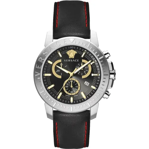 Watches, male, , Size: ONE SIZE NEW Chrono Leather Chronograph Watch - Versace - Modalova