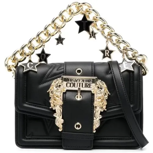 Schwarze Crossbody-Tasche mit Logo und Goldkette - Versace Jeans Couture - Modalova