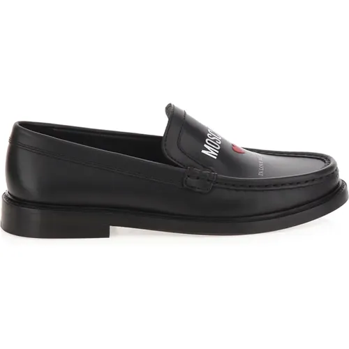 Herzdruck Leder Loafers , Damen, Größe: 40 EU - Moschino - Modalova