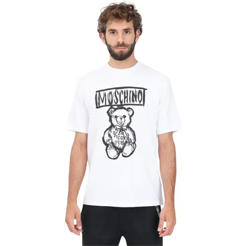 Teddybär Weißes Kurzarm-T-Shirt , Herren, Größe: XS - Moschino - Modalova