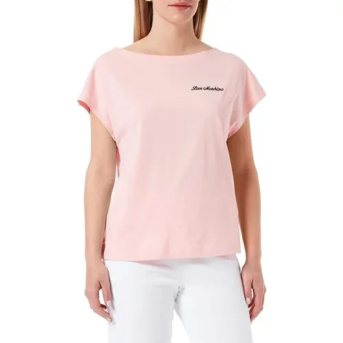 Rosa Baumwoll Herz Logo T-Shirt , Damen, Größe: S - Love Moschino - Modalova