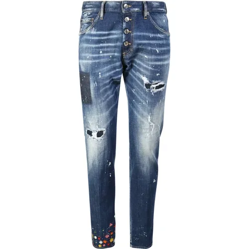 Jeans with Ripped Detailing and Floral Patch , male, Sizes: M - Dsquared2 - Modalova