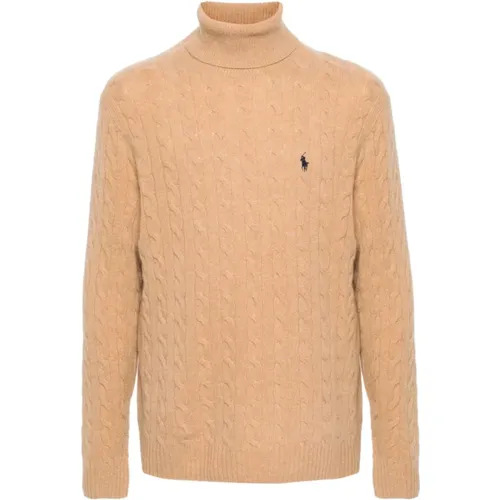 Beiger Woll Rollkragenpullover mit Logo , Herren, Größe: L - Polo Ralph Lauren - Modalova