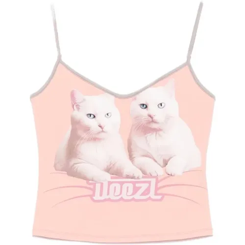 Sleeveless Tops, female, , Size: 2XS Cat Print V-Neck Top - Diesel - Modalova