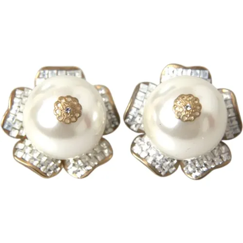 Floral Clip-on Earrings with Faux Pearl , unisex, Sizes: ONE SIZE - Dolce & Gabbana - Modalova