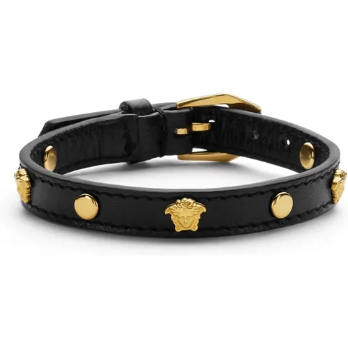 Bracelets, male, , Size: ONE SIZE Medusa Studs Leather Belt - Versace - Modalova