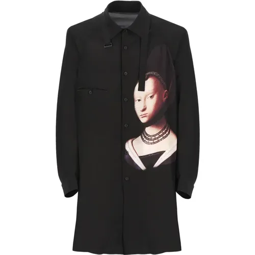 Schwarzes Seidenhemd mit Young Girl Print - Yohji Yamamoto - Modalova