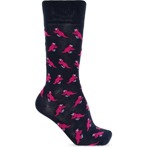 Socks, male, , Size: ONE SIZE Cotton socks with dinosaur motif - Paul Smith - Modalova