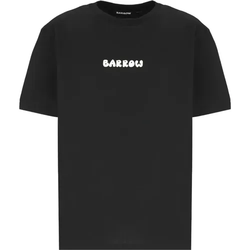 Schwarzes Baumwoll-T-Shirt mit Kontrastlogo , Herren, Größe: S - Barrow - Modalova