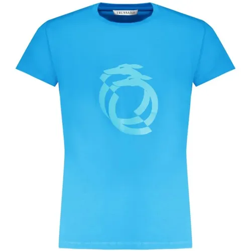 Blau Baumwolle Logo Print T-Shirt - Trussardi - Modalova