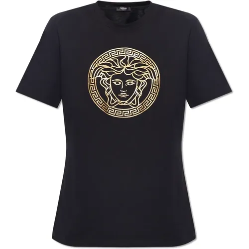 T-shirt with logo , female, Sizes: XS, S - Versace - Modalova