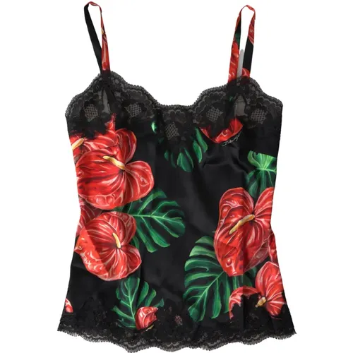 Sleeveless Tops, female, , Size: 2XS Anthurium Print Silk Camisole Top - Dolce & Gabbana - Modalova