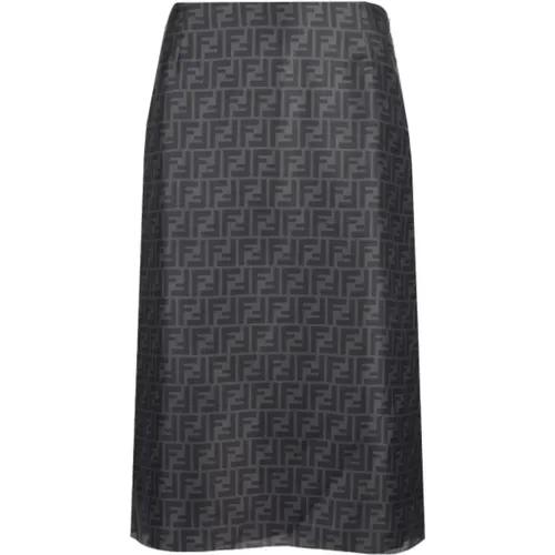 Silk Monogram Midi Skirt , female, Sizes: M - Fendi - Modalova