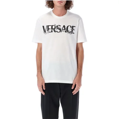 Weiße Baumwoll-T-Shirt mit Barockmotiv - Versace - Modalova