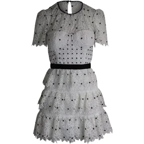 Tiered Polka Dot Floral Lace Mini Dress , female, Sizes: S - Self Portrait - Modalova