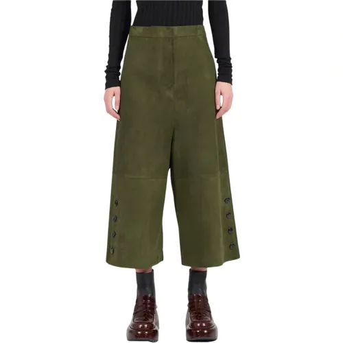 Stylish Cropped Trousers in Dark Khaki , female, Sizes: S - Loewe - Modalova