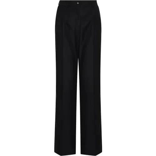 Schwarze gerade Hose aus Wollmischung , Damen, Größe: M - Dolce & Gabbana - Modalova