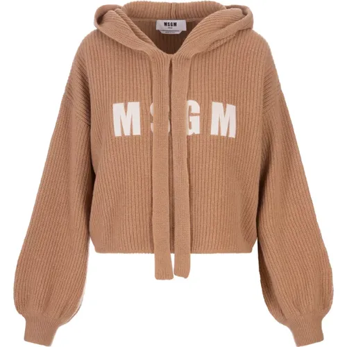 Brauner Kapuzenpullover mit Impact-Logo , Damen, Größe: S - MSGM - Modalova