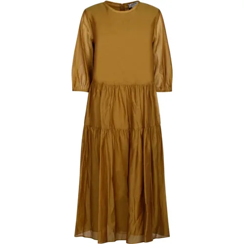 Golden Midi Dress with Ruffles , female, Sizes: M - Max Mara - Modalova