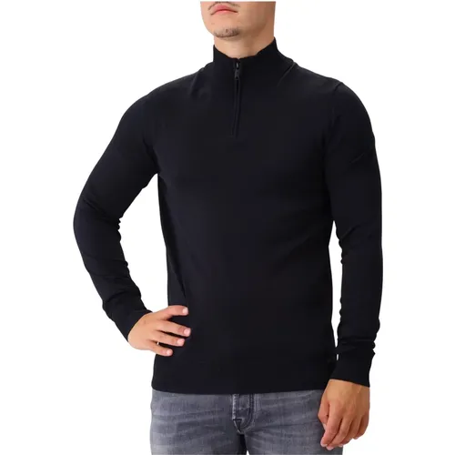 Navy Gestrickter Turtle Zip Pullover - Genti - Modalova