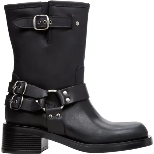 Schwarze Damenstiefel aus italienischem Echtleder mit Jet-Verzierungen - Estro - Modalova