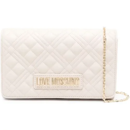 Shoulder Bags, female, , Size: ONE SIZE Quilted Ivory Bag with Detachable Strap - Love Moschino - Modalova