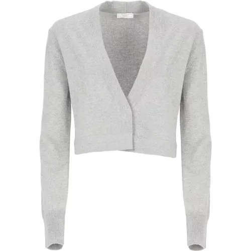 Cardigans, female, , Size: 2XS Grey Wool Cardigan V-Neck Sweater - PESERICO - Modalova