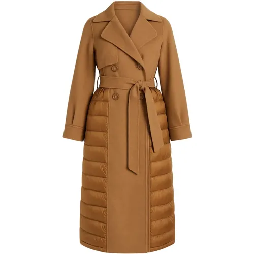 Belted Coats, female, , Size: S Long Wool Blend Coat with Quilted Inserts - Twinset - Modalova