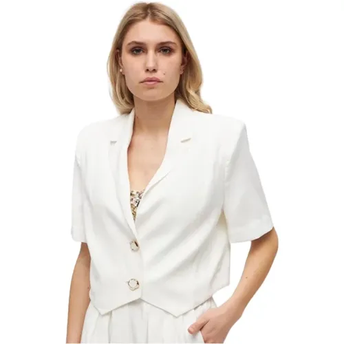 Kurze weiße Crop-Jacke mit gepolsterten Schultern , Damen, Größe: M - Sabina Musayev - Modalova