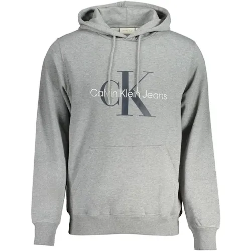 Hoodies, male, , Size: M Grey Hooded Sweatshirt with Logo - Calvin Klein - Modalova