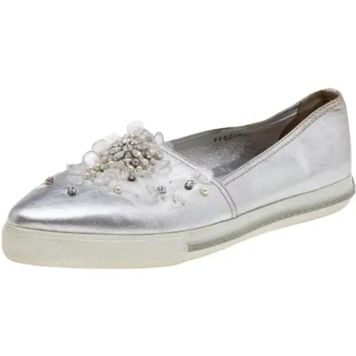 Pre-owned Flats, female, , Size: 10 US Pre-owned Leather sneakers - Miu Miu Pre-owned - Modalova