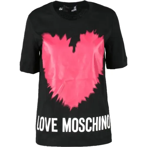 Baumwoll T-Shirt mit Stilvollem Design , Damen, Größe: 2XS - Love Moschino - Modalova