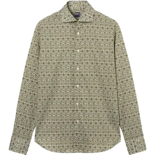 Casual Shirts, male, , Size: L Olive Floral Print Shirt - Fedeli - Modalova
