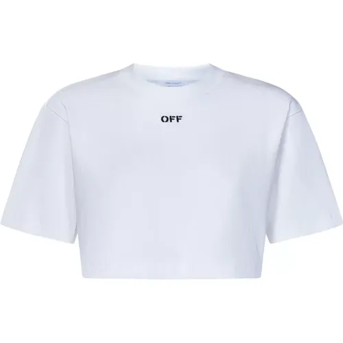 Off , Ribbed Cropped T-shirt with Logo , female, Sizes: M - Off White - Modalova