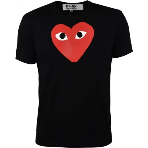 Schwarzes Baumwoll-Herzdruck T-Shirt - Comme des Garçons - Modalova