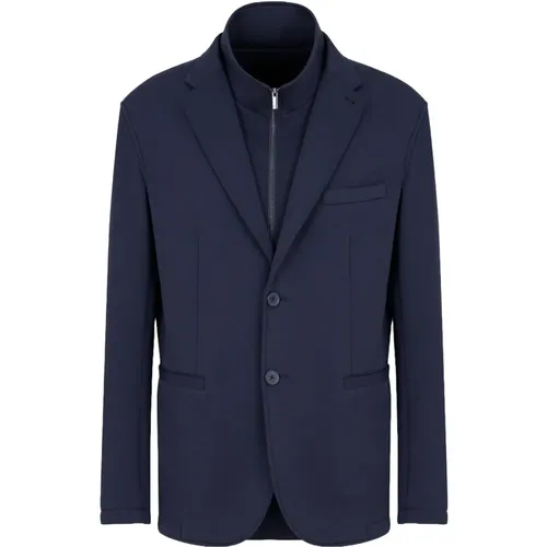 Blaue Jersey-Blazer mit Knopfverschluss - Armani Exchange - Modalova